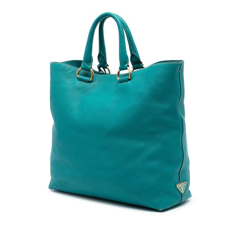 Prada Vitello Daino Canapa Logo Open Convertible Tote Blue Leather Very good condition - Back View
