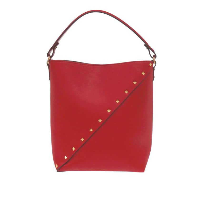 Valentino Leather Rockstud Wispy Bucket Bag Red Leather Very good condition - Back View