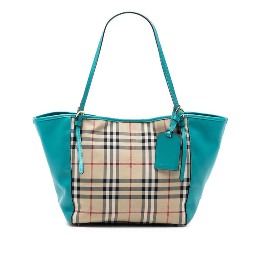 Burberry Small Haymarket Check Canvas and Leather Canterbury Tote Beige Very good condition - Front View