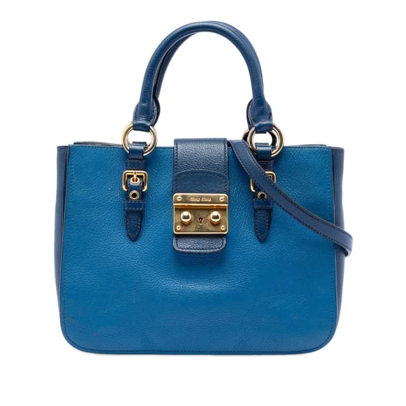 Miu Miu Bicolor Goatskin Madras Satchel Blue Leather Very good condition - Front View
