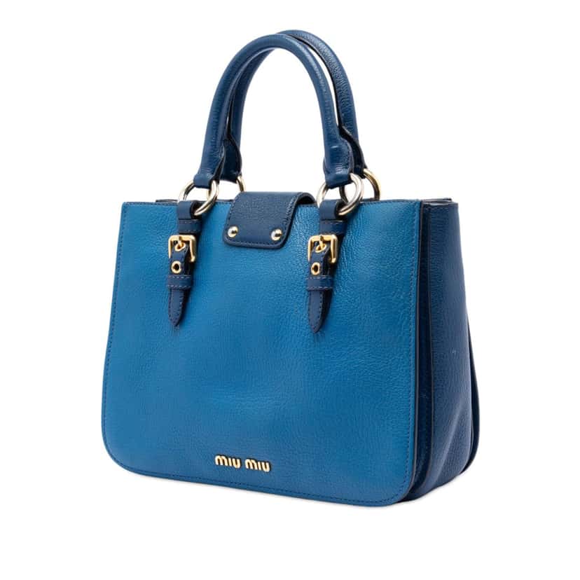 Miu Miu Bicolor Goatskin Madras Satchel Blue Leather Very good condition - Back View