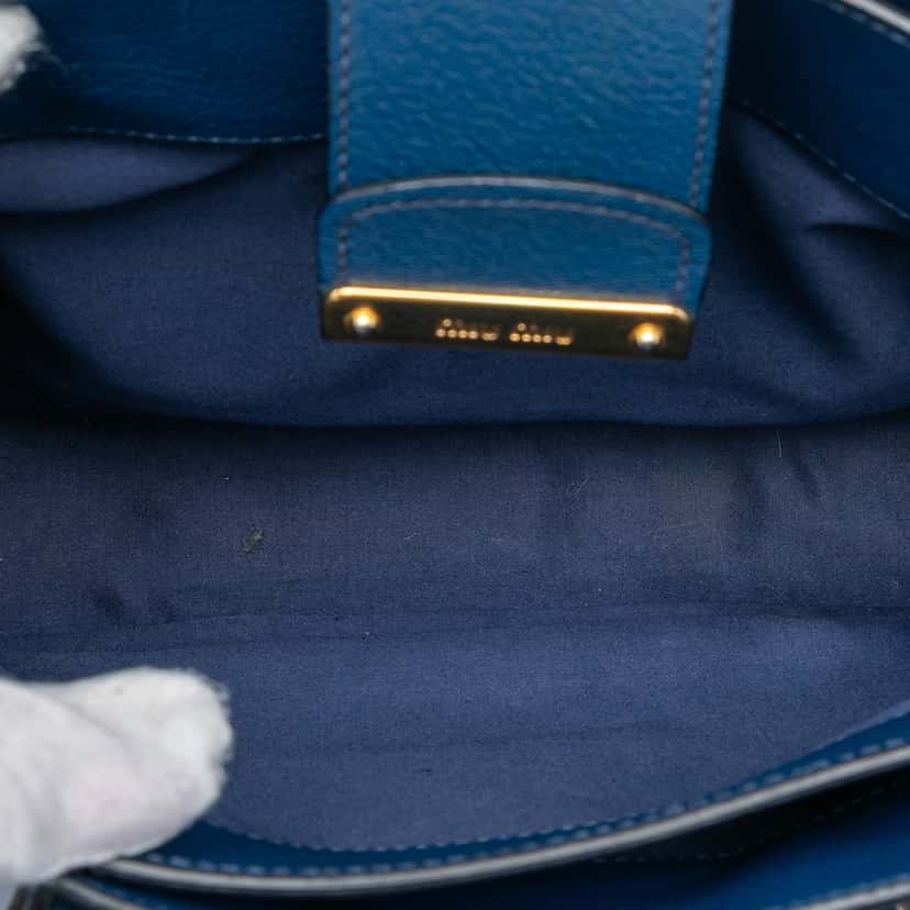 Miu Miu Bicolor Goatskin Madras Satchel Blue Leather Very good condition - Model View