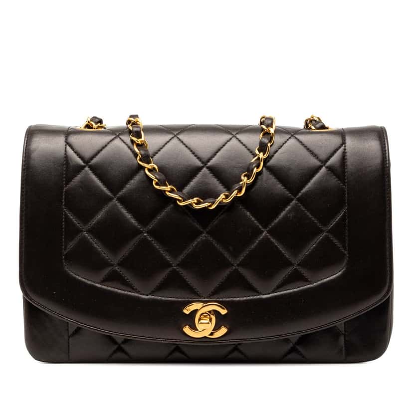 Chanel Medium Lambskin Diana Flap Black Leather Very good condition - Front View