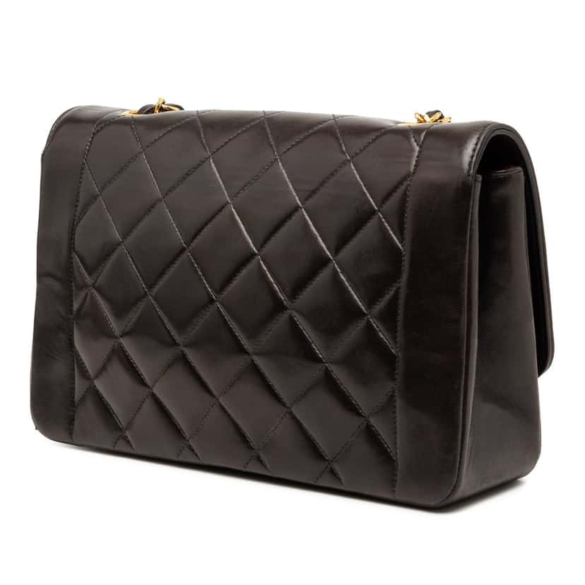 Chanel Medium Lambskin Diana Flap Black Leather Very good condition - Back View