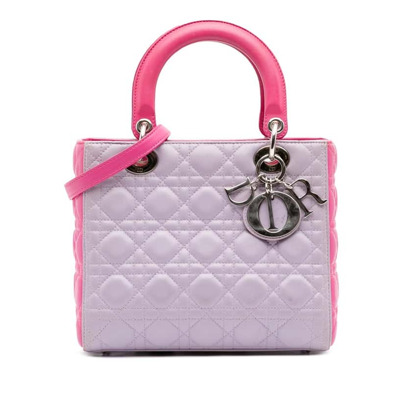 Dior Medium Bicolor Lambskin Cannage Lady Dior Purple Leather Very good condition - Front View