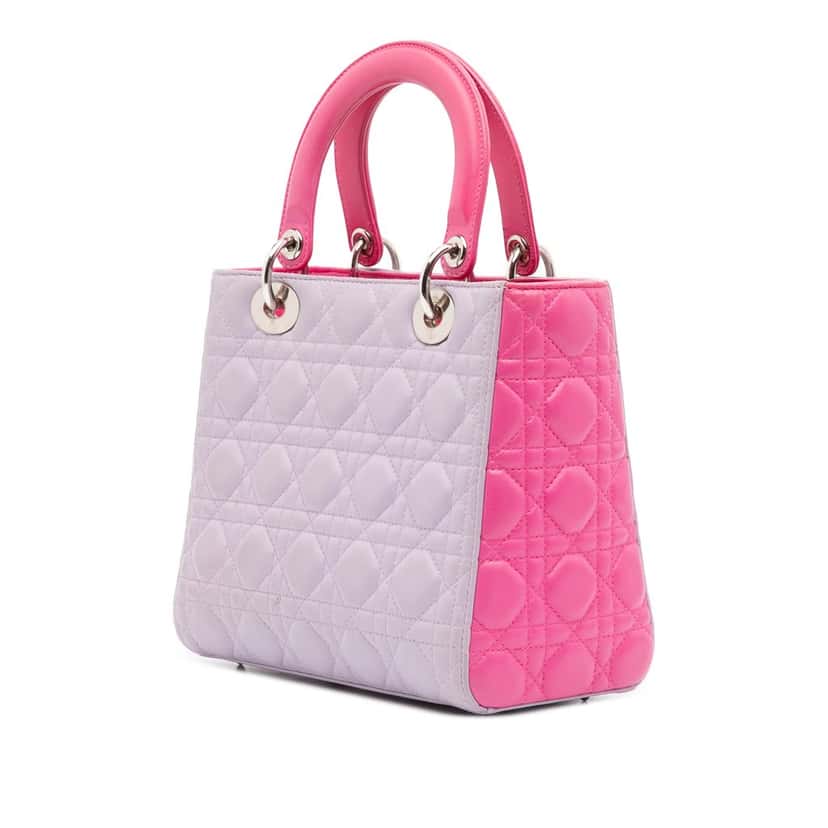 Dior Medium Bicolor Lambskin Cannage Lady Dior Purple Leather Very good condition - Back View