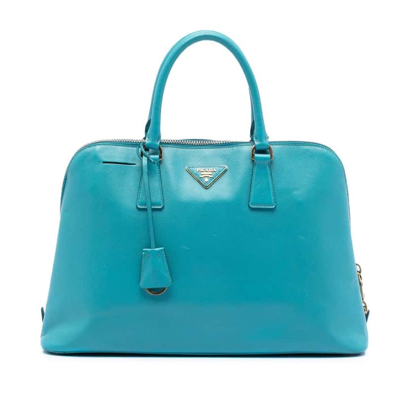 Prada Large Saffiano Lux Promenade Satchel Blue Leather Very good condition - Front View