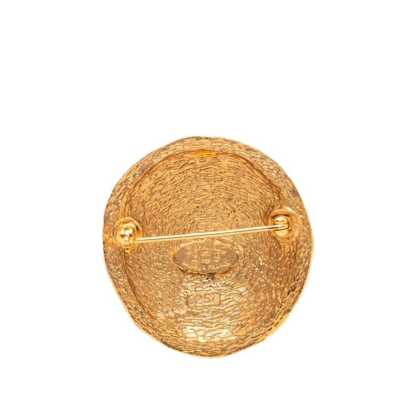 Chanel CC Gold Plated Round Pin Brooch Gold Metal Very good condition - Inside View