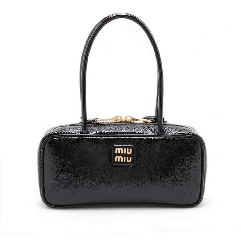 Miu Miu Small Naplak Patent Logo Beau Handbag Black Leather Very good condition - Front View