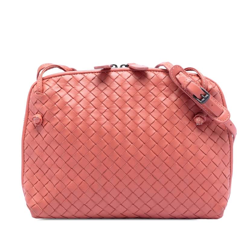 Bottega Veneta Nappa Intrecciato Nodini Crossbody Pink Leather Very good condition - Front View