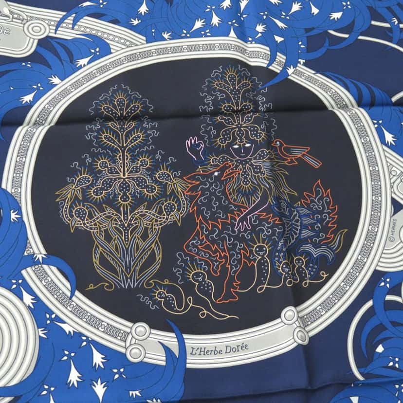 Hermès Legende Brodee Silk Scarf Blue Very good condition - Back View