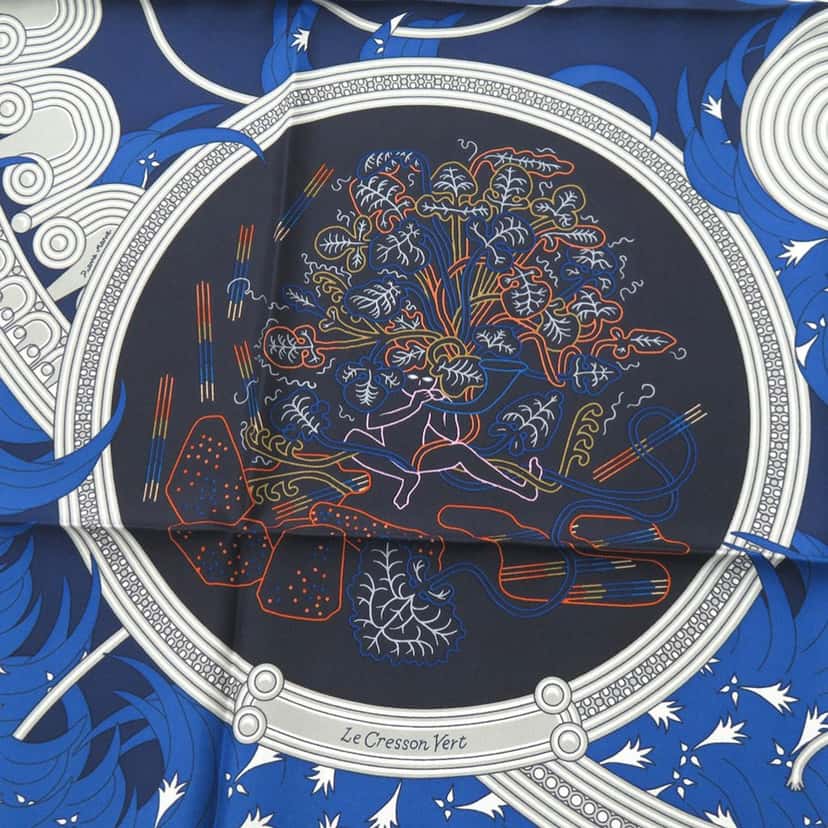 Hermès Legende Brodee Silk Scarf Blue Very good condition - Inside View