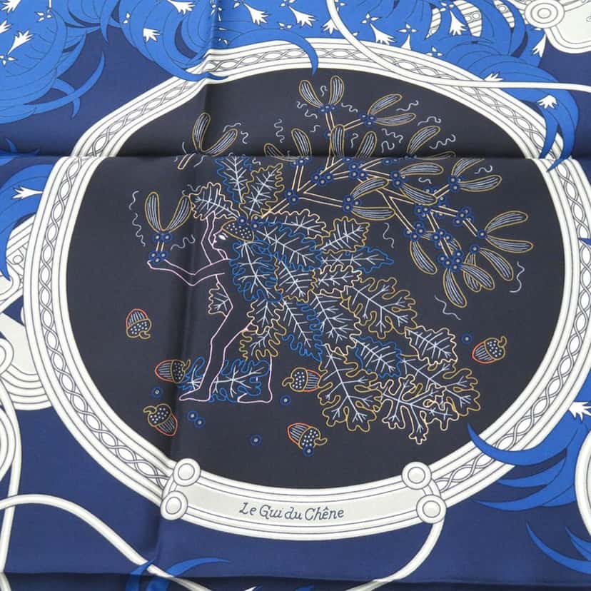 Hermès Legende Brodee Silk Scarf Blue Very good condition - Box View