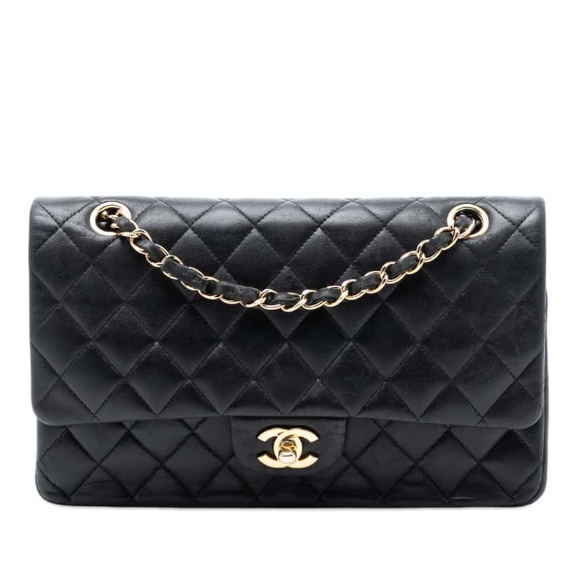 Chanel Medium Classic Lambskin Double Flap Black Leather Very good condition - Front View