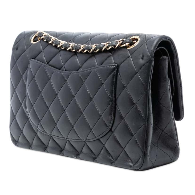 Chanel Medium Classic Lambskin Double Flap Black Leather Very good condition - Back View