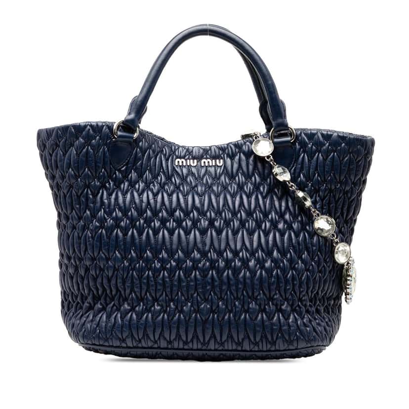 Miu Miu Matelasse Nappa Crystal Satchel Blue Leather Very good condition - Front View