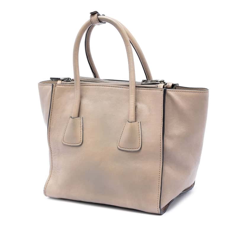 Prada Small Glace Calf Twin Pocket Satchel Beige Leather Very good condition - Back View