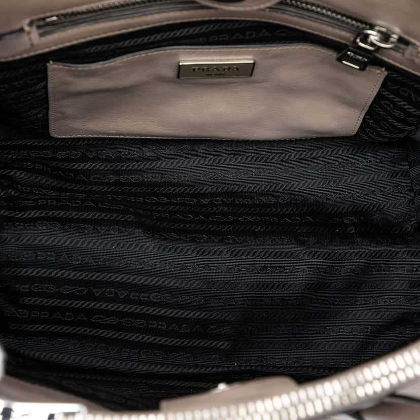 Prada Small Glace Calf Twin Pocket Satchel Beige Leather Very good condition - Model View