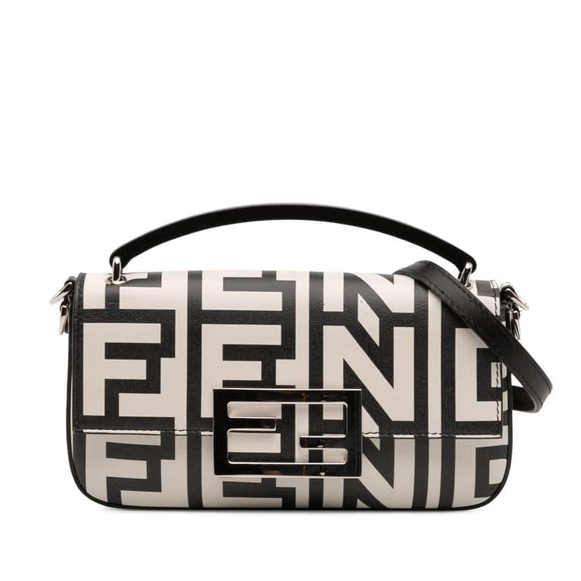Fendi Marc Jacobs Nappa Vitello King Logo Print Baguette Phone Pouch Satchel White Leather Very good condition - Front View