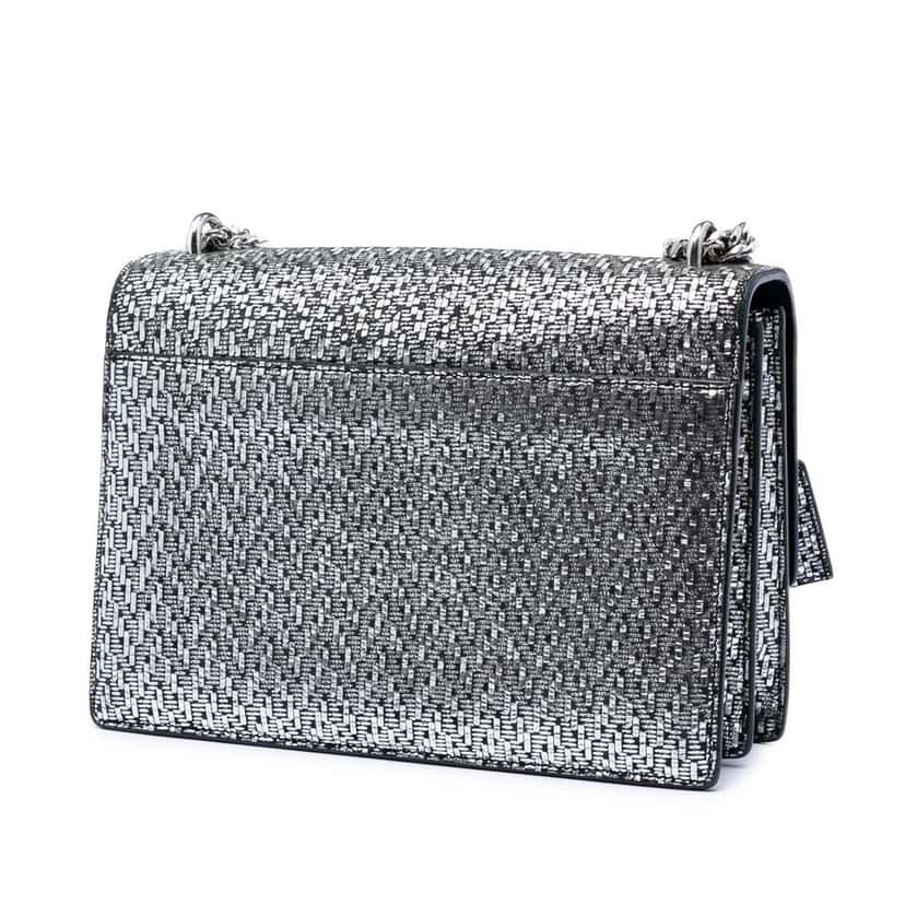 Saint Laurent Medium Metallic Woven Leather Monogram Sunset Crossbody Silver Leather Very good condition - Back View