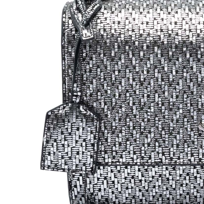 Saint Laurent Medium Metallic Woven Leather Monogram Sunset Crossbody Silver Leather Very good condition - Box View
