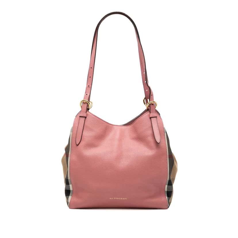 Burberry Small Leather and House Check Canvas Canterbury Tote Pink Leather Very good condition - Front View