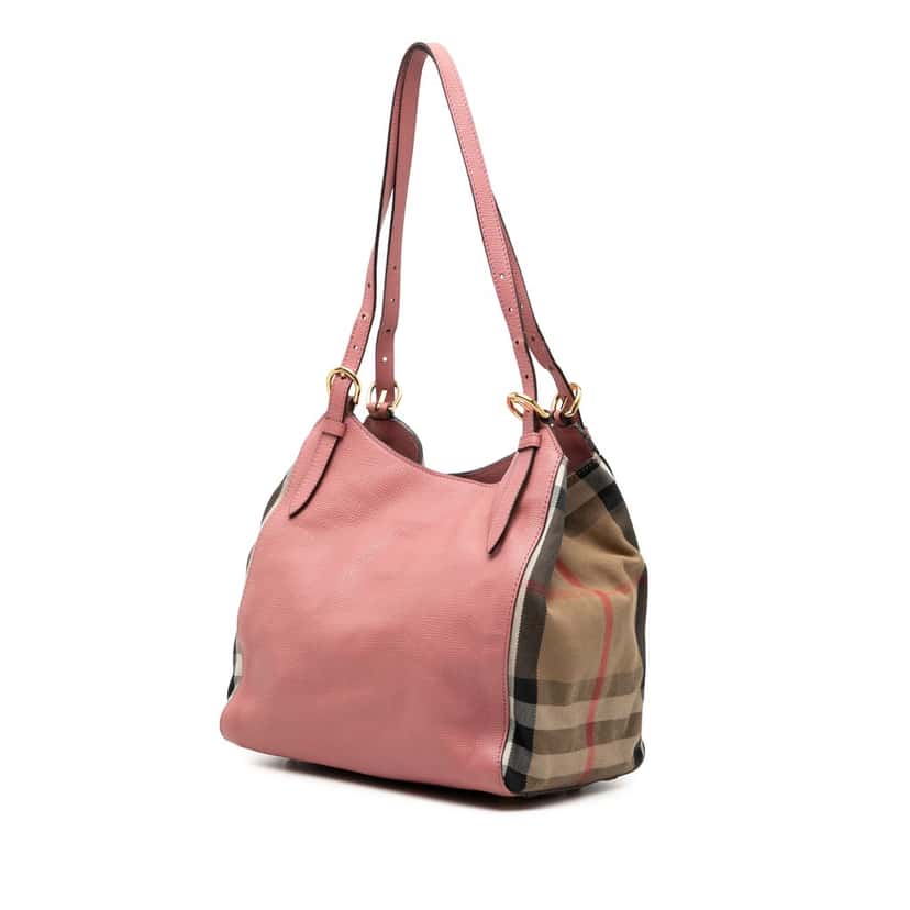 Burberry Small Leather and House Check Canvas Canterbury Tote Pink Leather Very good condition - Back View