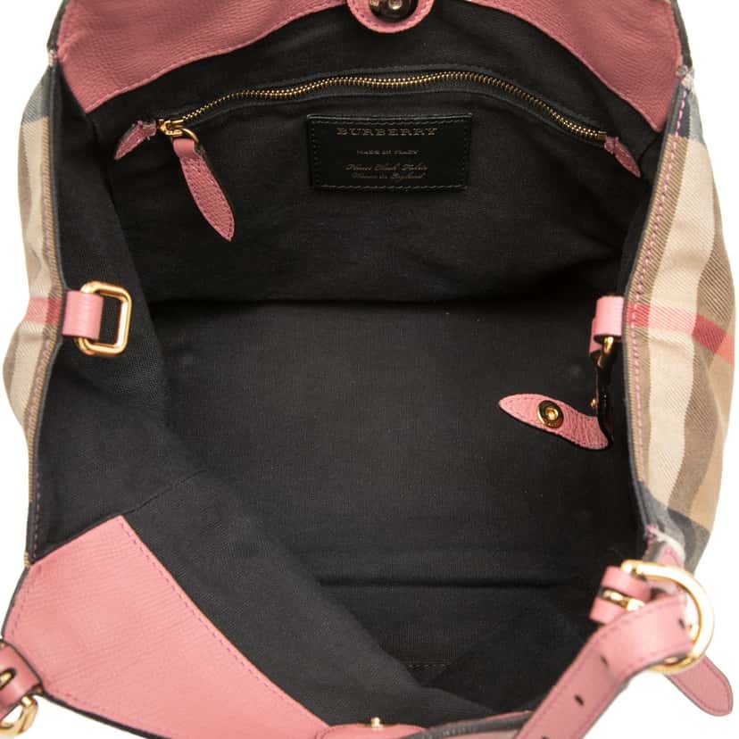 Burberry Small Leather and House Check Canvas Canterbury Tote Pink Leather Very good condition - Model View