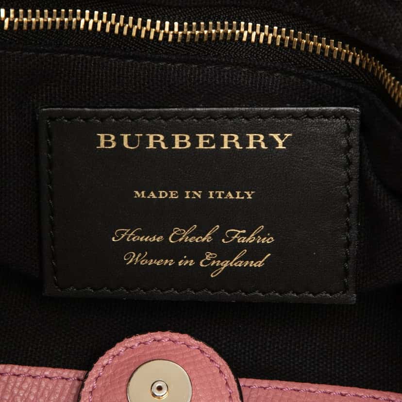 Burberry Small Leather and House Check Canvas Canterbury Tote Pink Leather Very good condition - Box View