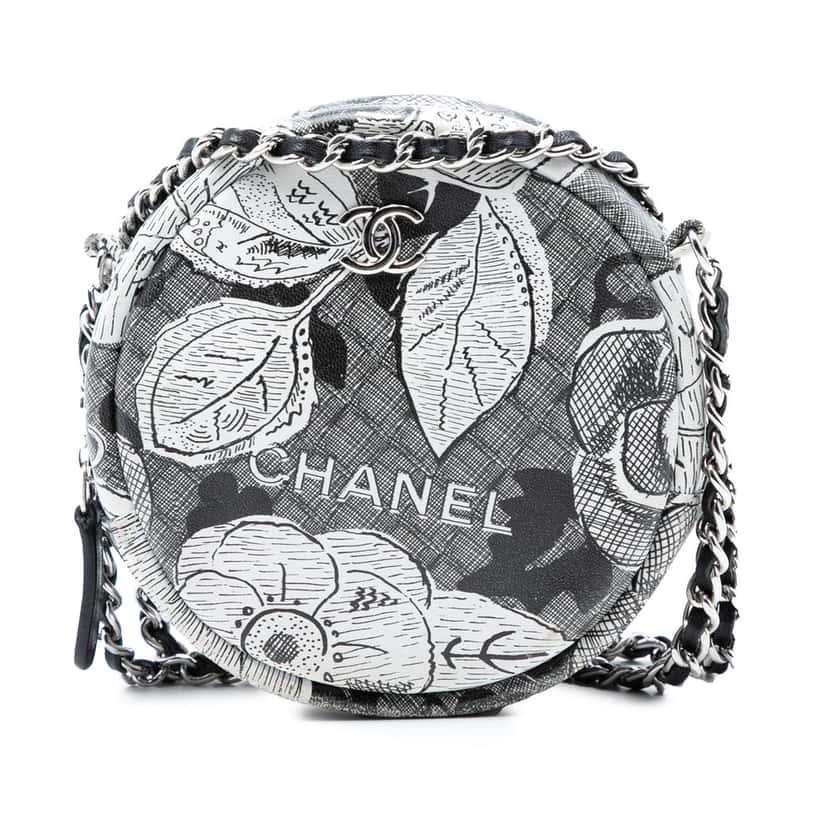 Chanel CC Calfskin Floral Round Clutch on Chain