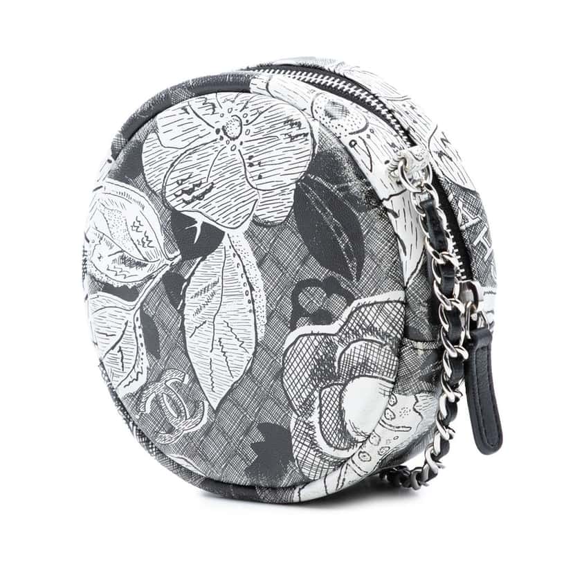 Chanel CC Calfskin Floral Round Clutch on Chain Other Leather Very good condition - Back View