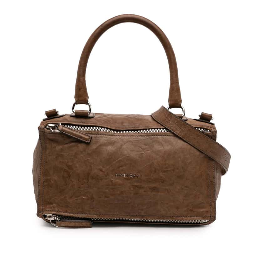 Givenchy Medium Wrinkled Sheepskin Pandora Satchel Brown Leather Very good condition - Front View