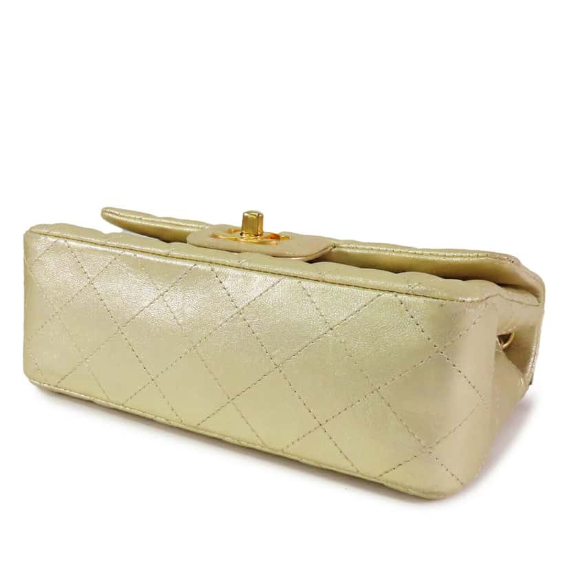 Chanel Mini Rectangular Classic Metallic Lambskin Single Flap Gold Leather Very good condition - Inside View