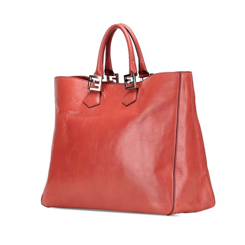 Fendi Large Leather Twins Tote Orange Leather Very good condition - Back View