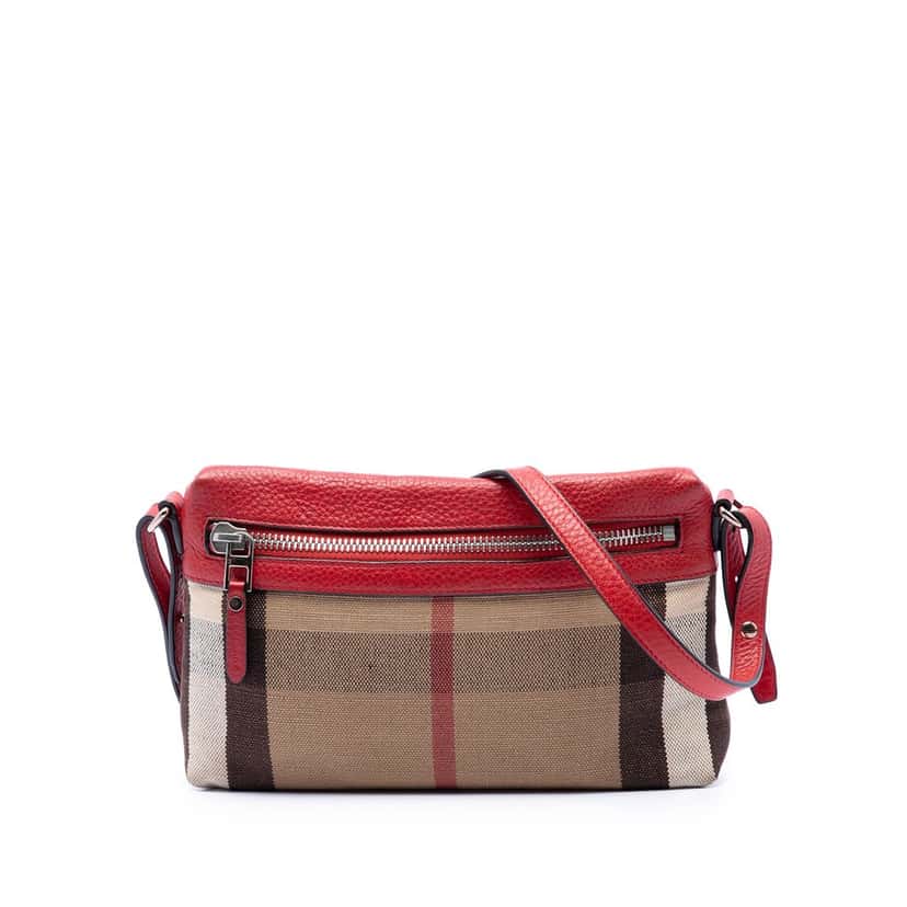 Burberry Small Mega Check Canvas Farley Crossbody Brown Very good condition - Front View