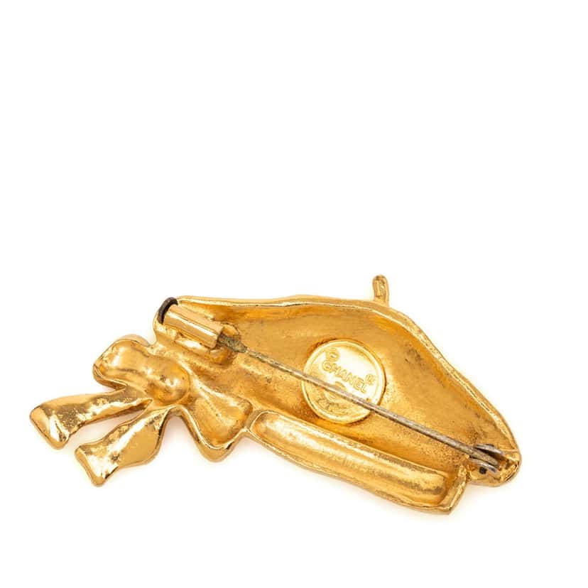 Chanel Gold Plated Beret Hat Brooch Gold Metal Very good condition - Back View
