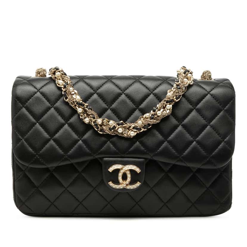 Chanel Medium Quilted Lambskin Westminster Pearl Flap Black Leather Very good condition - Front View