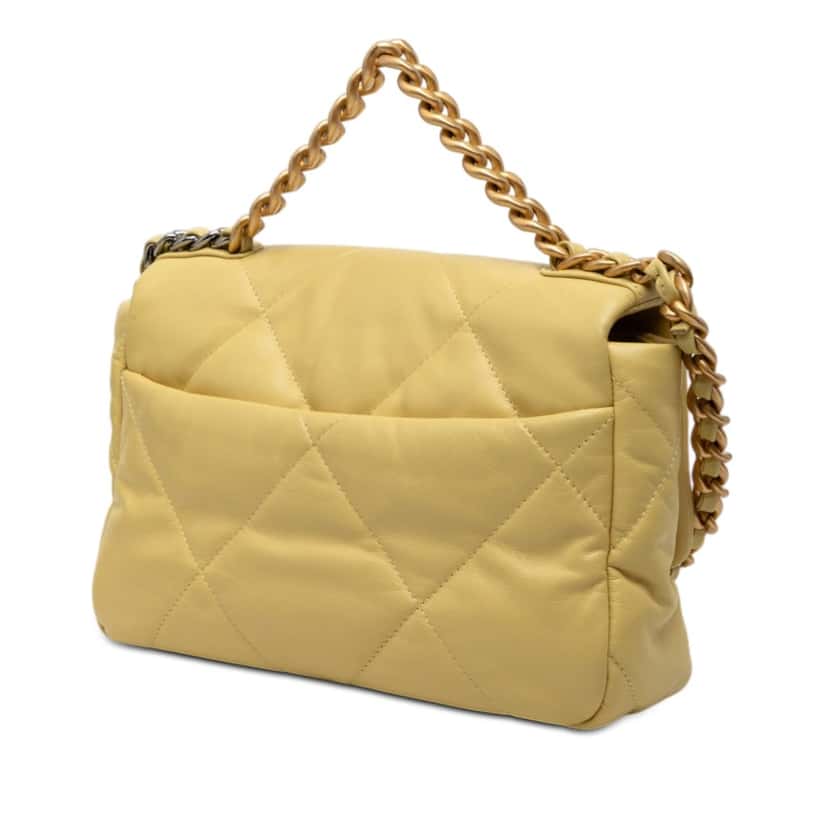 Chanel Medium Lambskin 19 Flap Yellow Leather Very good condition - Back View