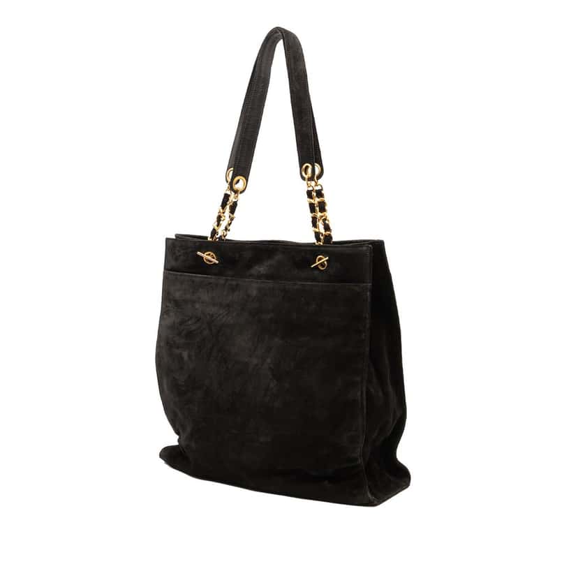 Chanel CC Suede Tote Black Leather Very good condition - Back View