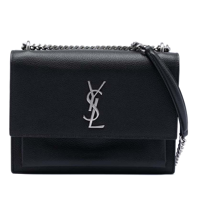 Saint Laurent Medium Grained Calfskin Monogram Sunset Crossbody Black Leather Very good condition - Front View