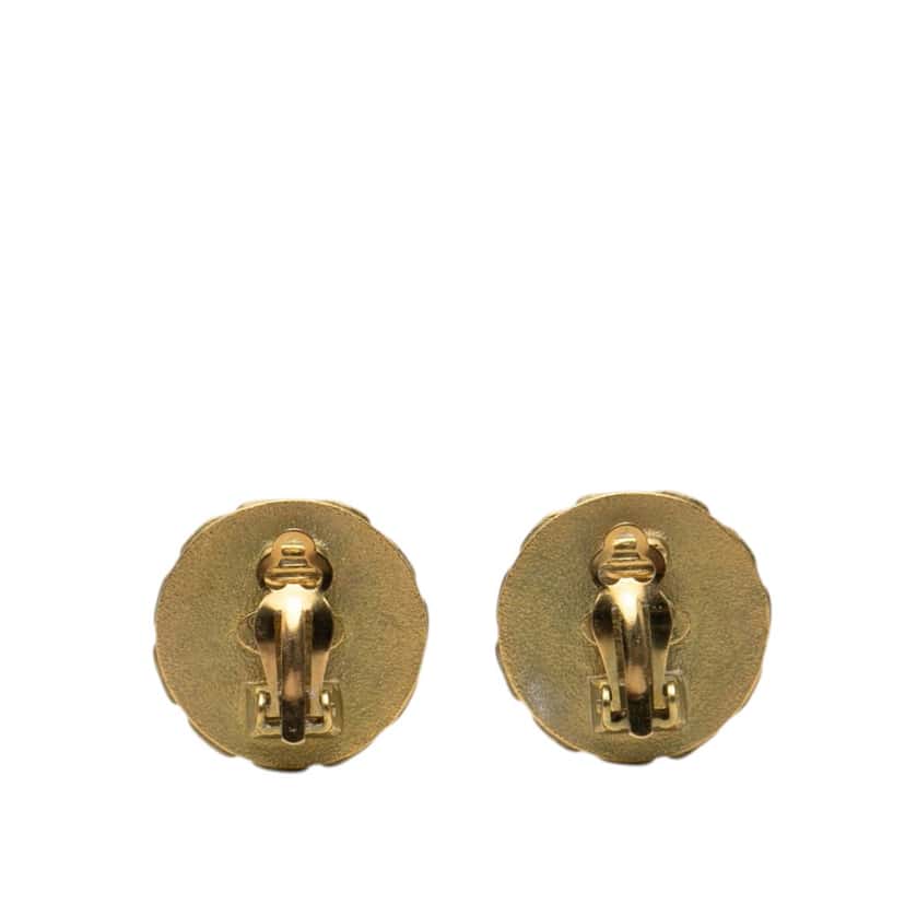Chanel CC Gold Plated Resin Chain Round Clip On Earrings Gold Metal Very good condition - Back View