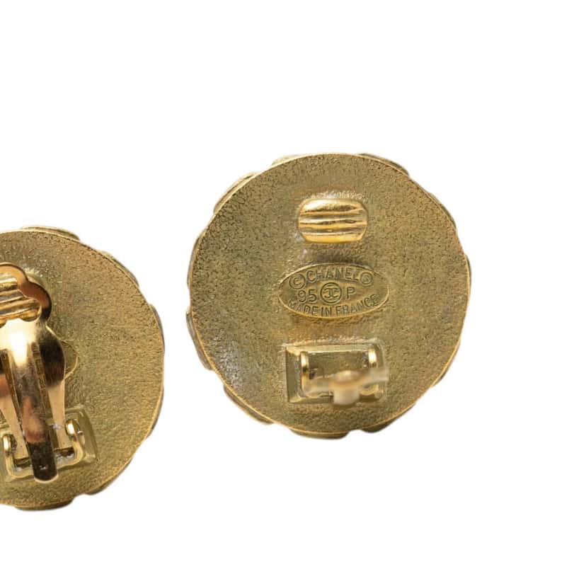 Chanel CC Gold Plated Resin Chain Round Clip On Earrings Gold Metal Very good condition - Inside View