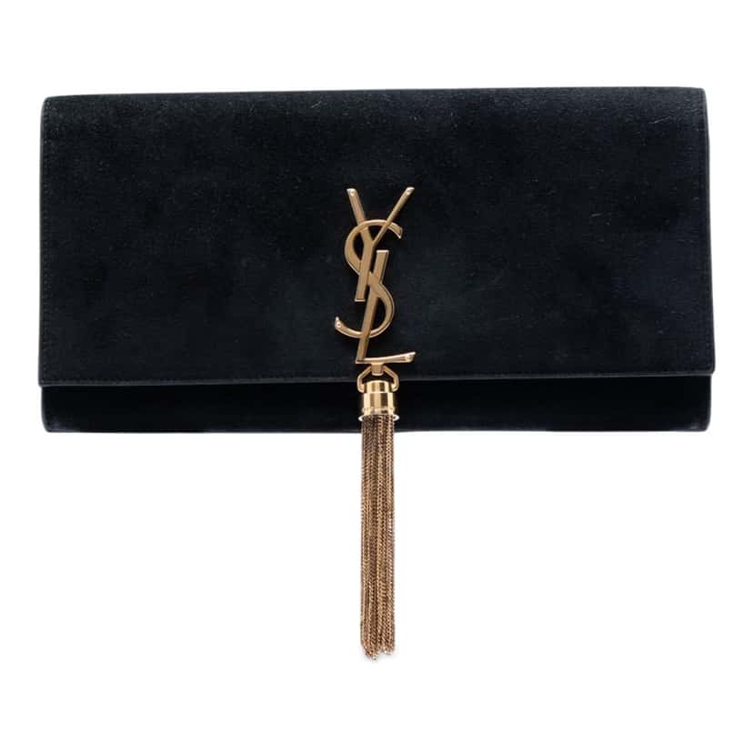Saint Laurent Suede Monogram Kate Tassel Clutch Black Leather Very good condition - Front View