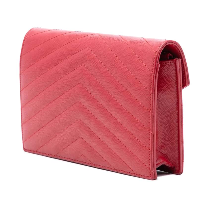 Saint Laurent Grain De Poudre Cassandre Envelope Chain Wallet Red Leather Very good condition - Back View