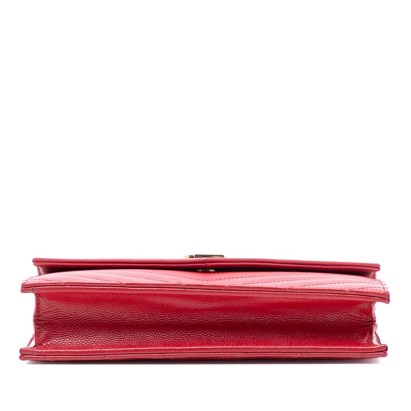 Saint Laurent Grain De Poudre Cassandre Envelope Chain Wallet Red Leather Very good condition - Inside View