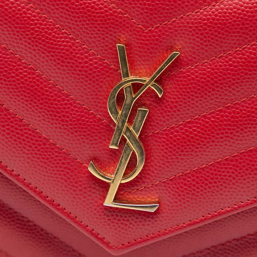 Saint Laurent Grain De Poudre Cassandre Envelope Chain Wallet Red Leather Very good condition - Box View