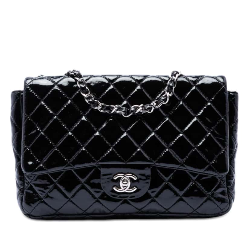 Chanel Jumbo Classic Patent Single Flap Black Leather Very good condition - Front View