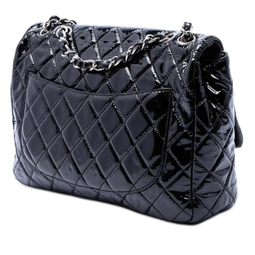 Chanel Jumbo Classic Patent Single Flap Black Leather Very good condition - Back View