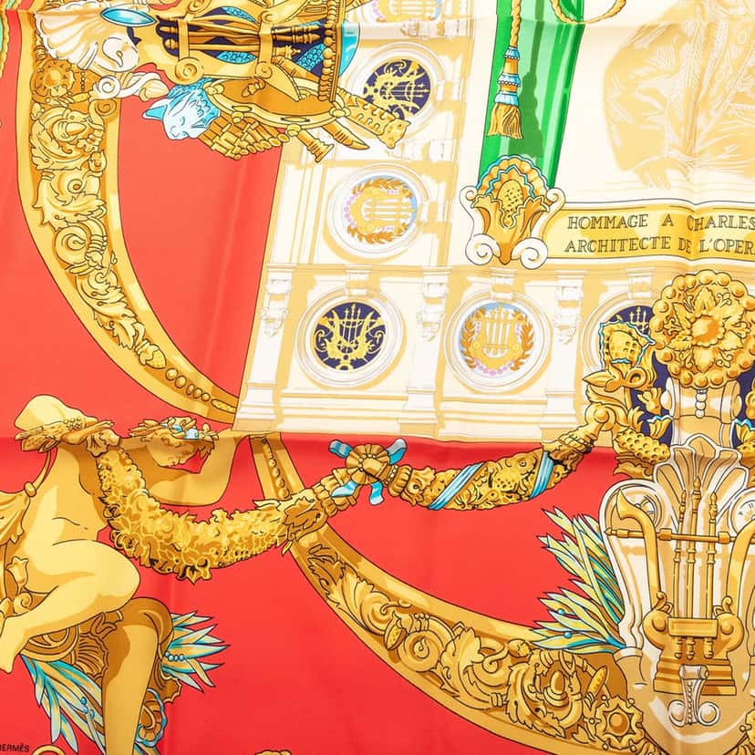 Hermès Hommage A Charles Garnier Silk Scarf 90 Red Very good condition - Box View