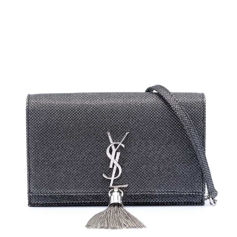 Saint Laurent Metallic Mesh Monogram Tassel Kate Wallet on Chain Silver Very good condition - Front View